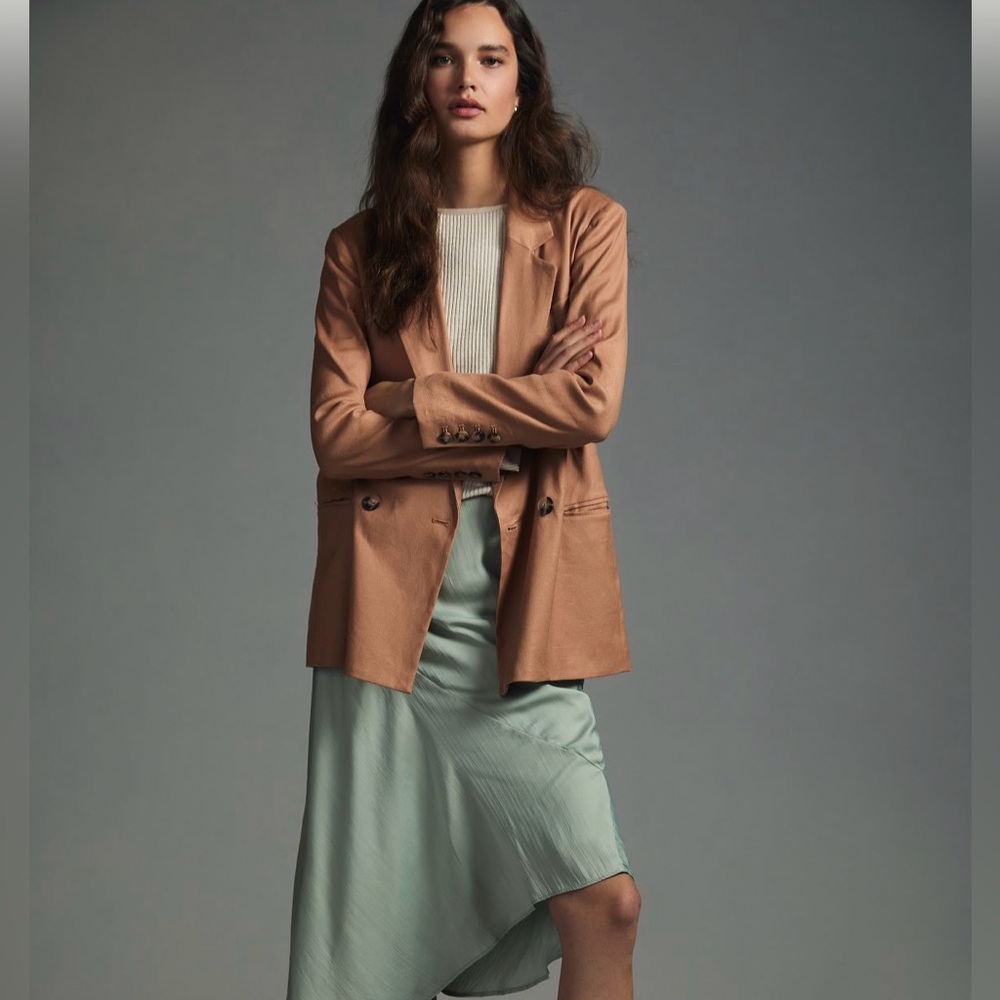 Anthropologie Maeve Maeve Double-Breasted Linen Blazer Size 6 Camel